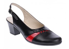 Pantofi dama decupati din piele naturala cu toc de 6cm - Model Negru Rosu PS35LR